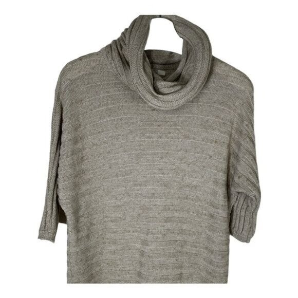 BB Dakota Ribbed Knit Cowl Neck Sweater Tan Beige Short Sleeve Size Small - Picture 2 of 9